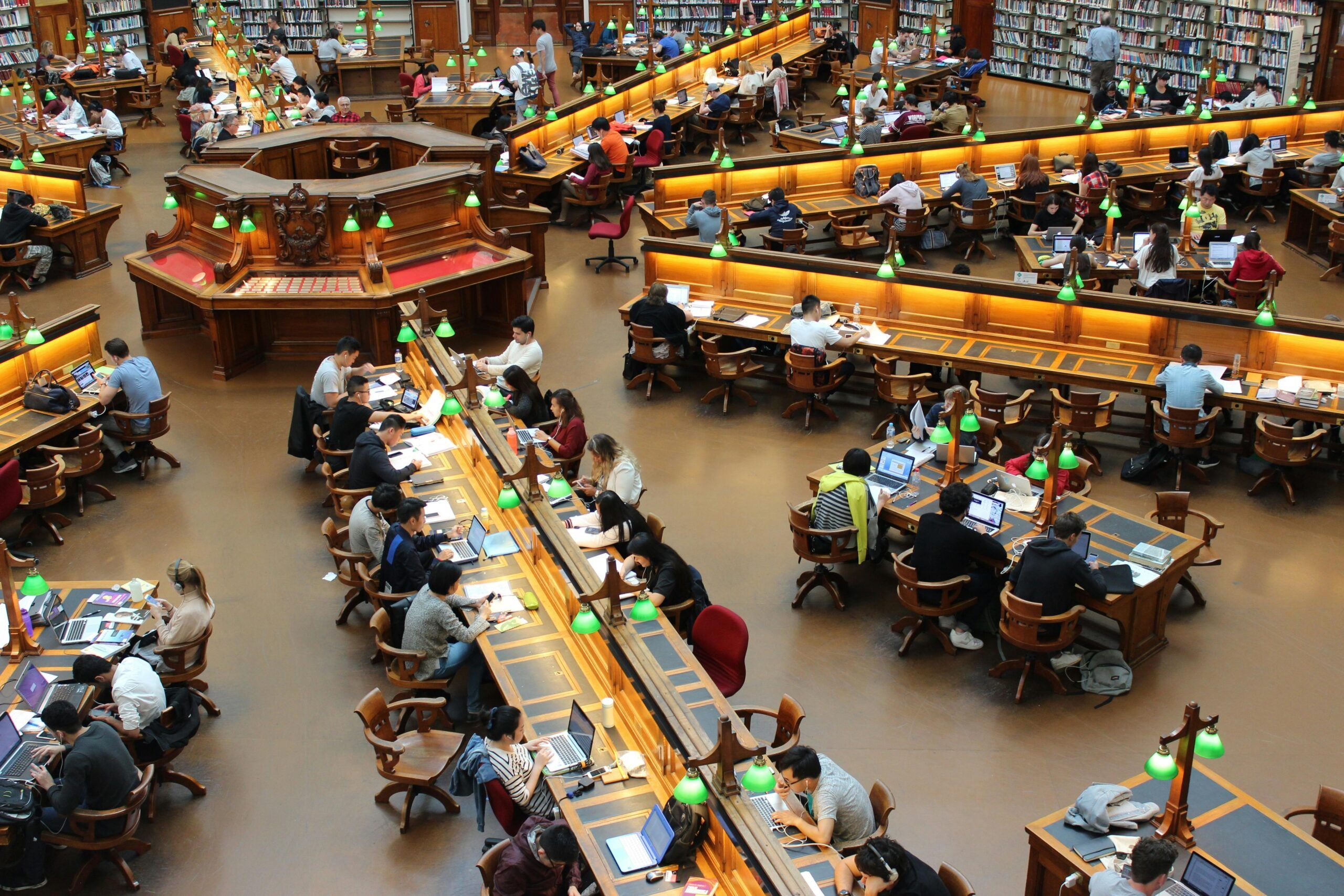 overhead of many students in a library