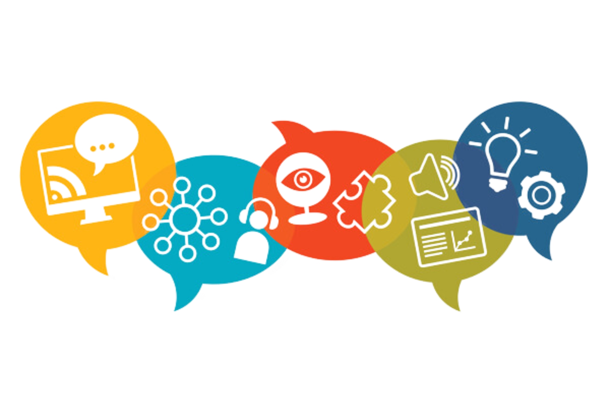 cartoon chat bubbles with various icons