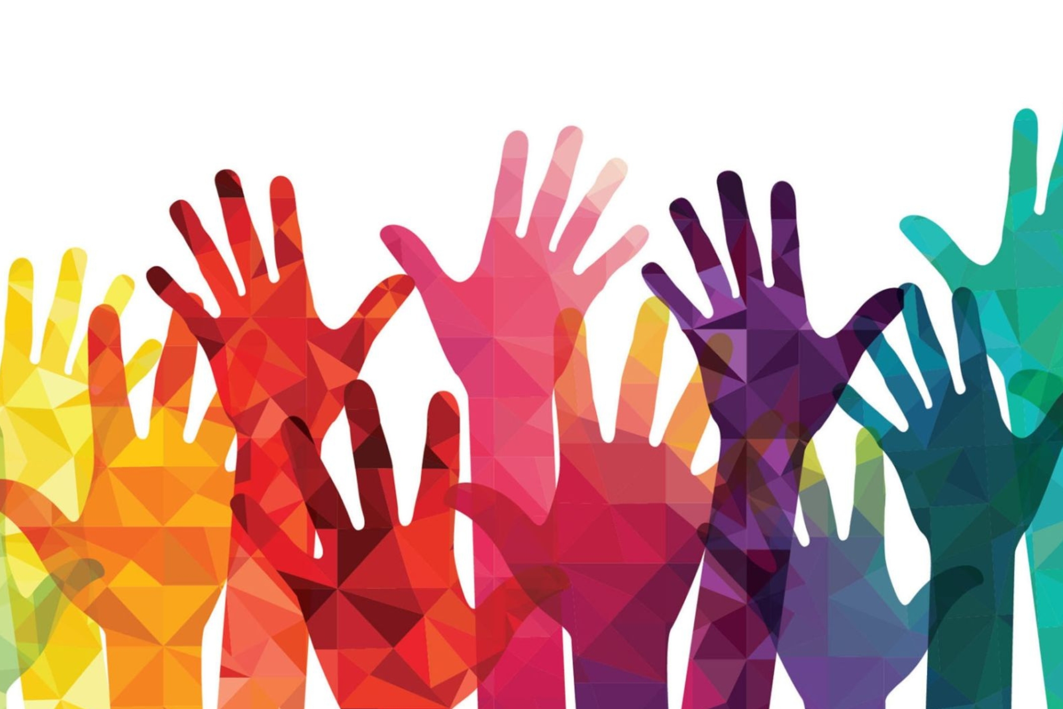 multicolored hands reaching up