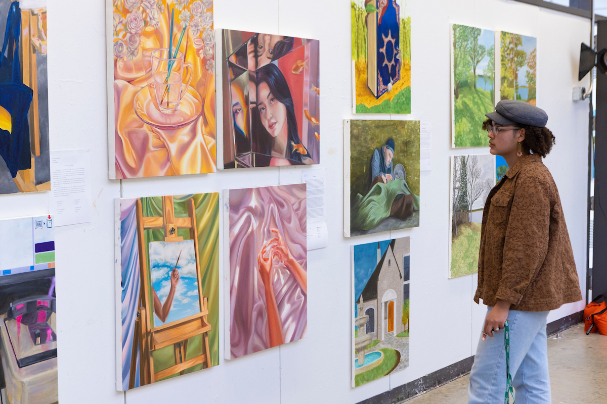 Person looking at an art display