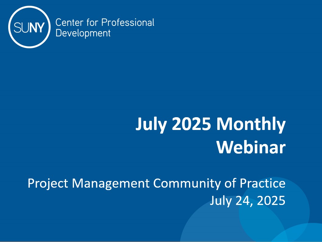 Project Management CoP Monthly Webinar series - July 2025