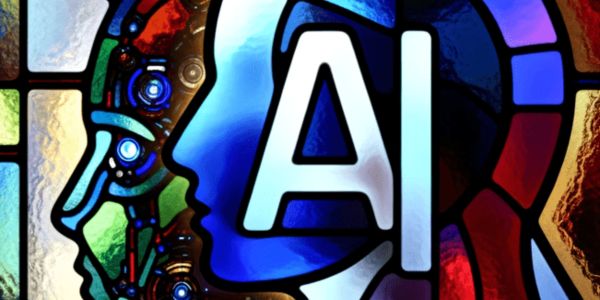 AI and the shape of a human head made out of stained glass
